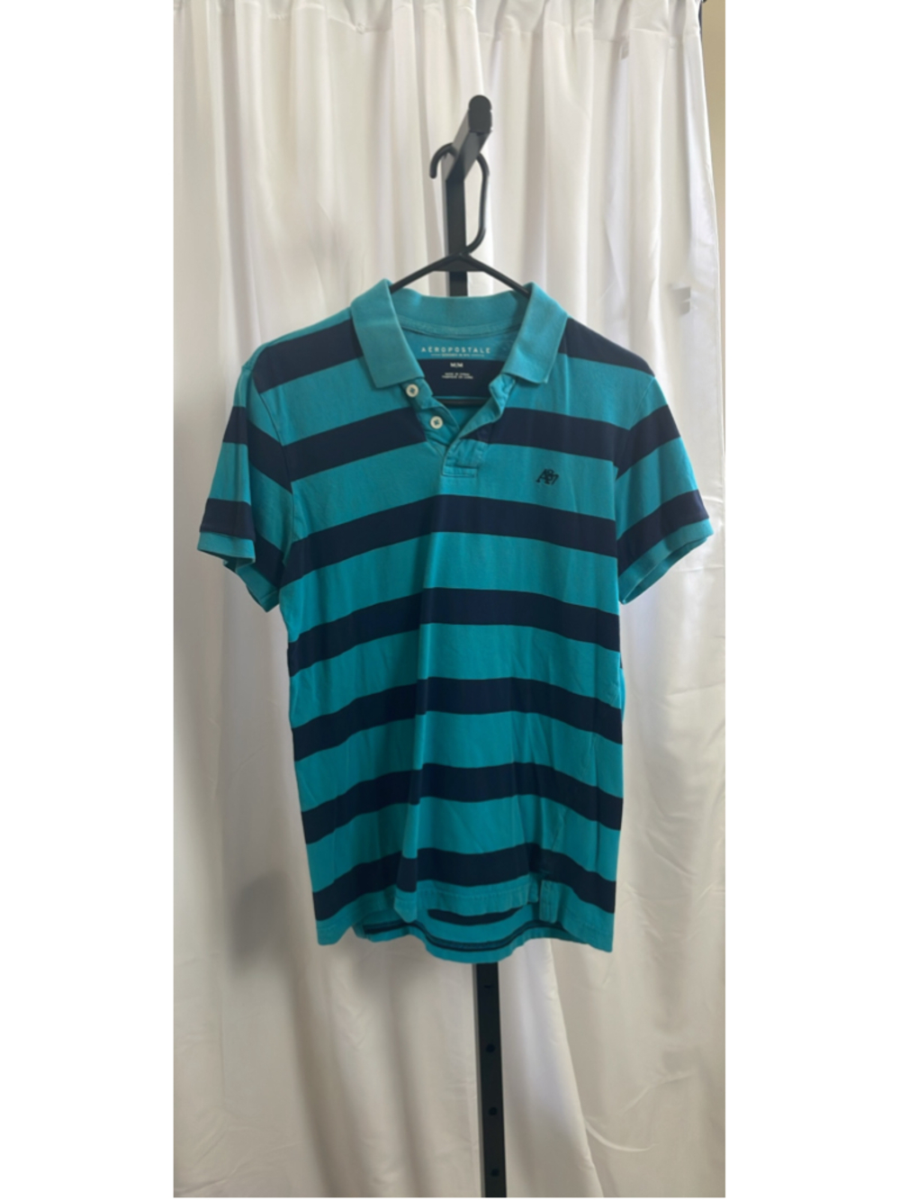 Men's Aeropostale Striped Polo Shirt, Size M, Blue and Navy